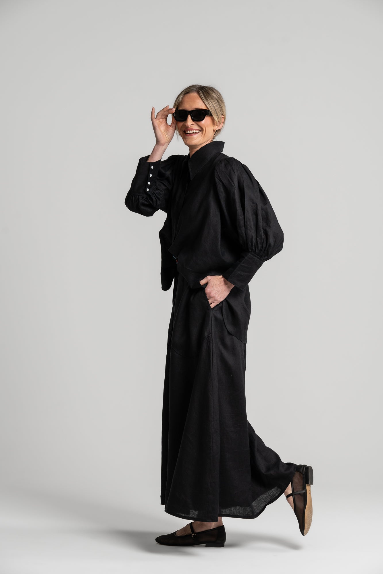BLACK LINEN - HARPER SKIRT (FULLY LINED)