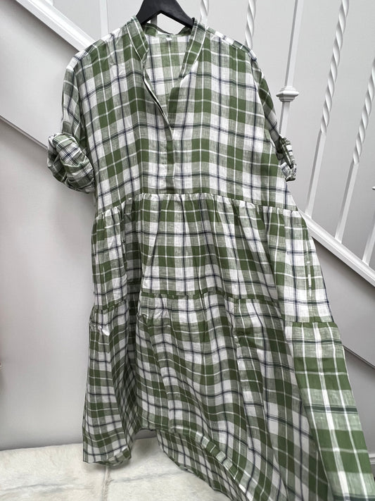 GREEN CHECK LINEN FRENCHY